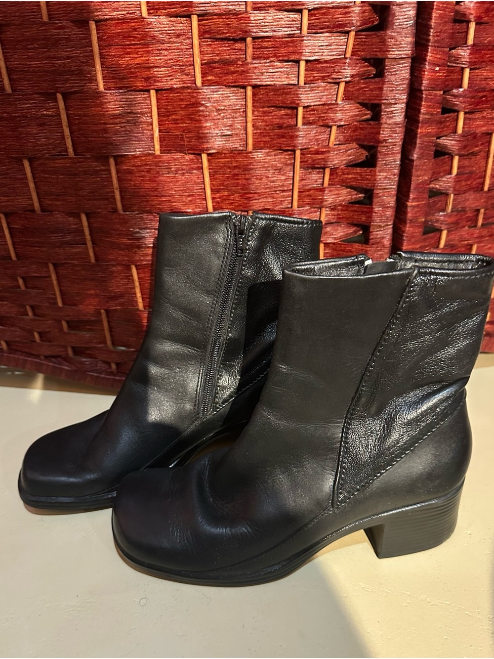Clarks Black Genuine Leather Ankle Booties with Side Zip